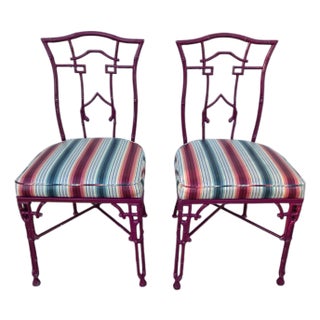 2 Vintage Chinese Chippendale Regency Side Chairs Dining Aluminum Faux Bamboo For Sale