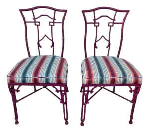 2 Vintage Chinese Chippendale Regency Side Chairs Dining Aluminum Faux Bamboo