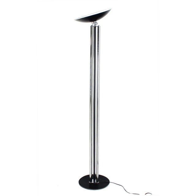 Nice Italian modern floor lamp with dimmer. Adjustable shade. Black enamel finish. Made in the early 20th century.