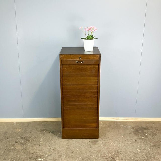 Vintage Roller Shutter Cabinet in Dark Oak, 1950s For Sale - Image 4 of 15