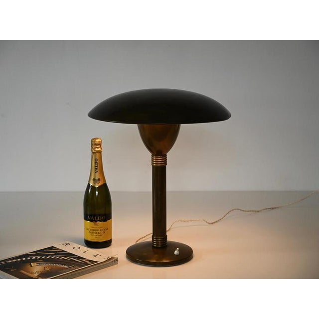 Gold Art Deco Patinated Brass Mushroom Table Lamp, Italy, 1940s For Sale - Image 8 of 15