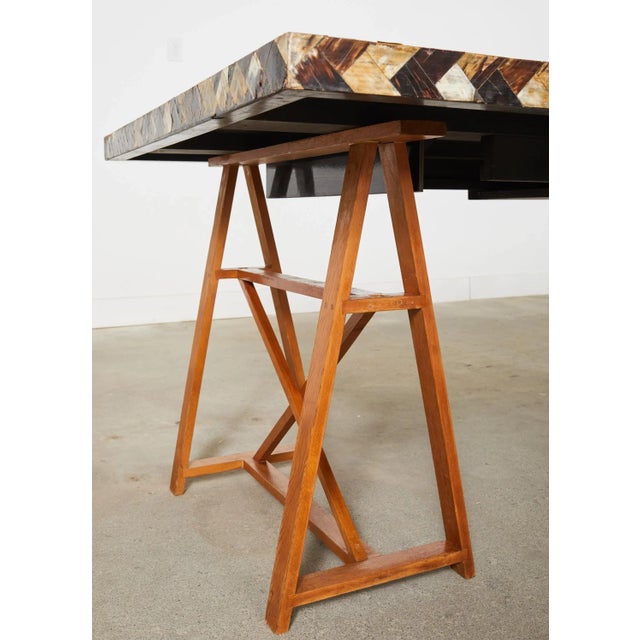 Wood Tessellated Horn Dining Table With Leaves Designed by Thomas Britt For Sale - Image 7 of 12