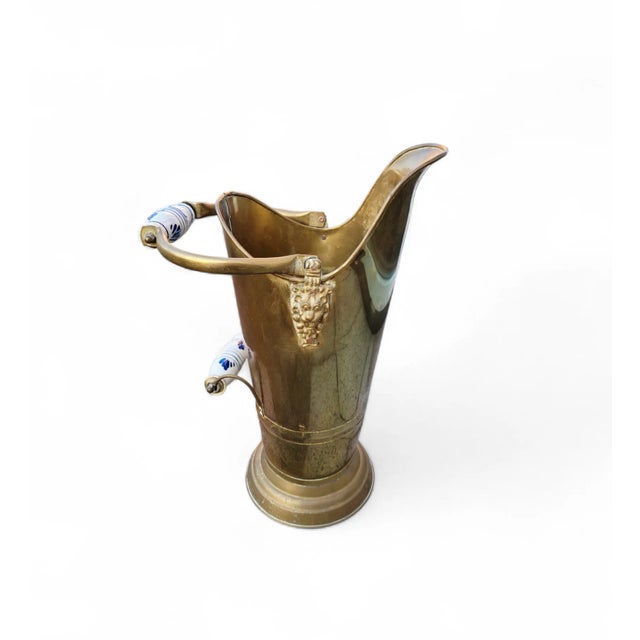 Antique Dutch Brass Umbrella Stand with Delft Blue Ceramic Handles, Netherlands, 1890 For Sale - Image 13 of 18