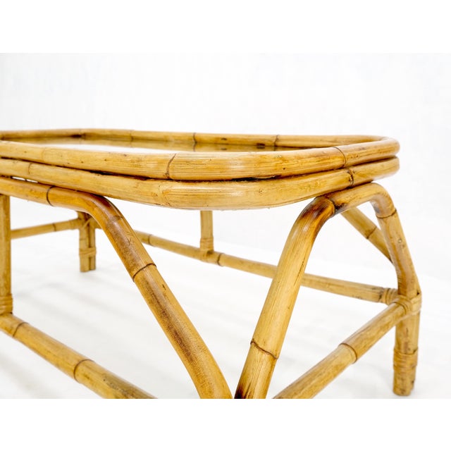 Wood Rattan Bamboo Rectangle Glass Top Mid-Century Modern Coffee Table Mnt! For Sale - Image 7 of 12