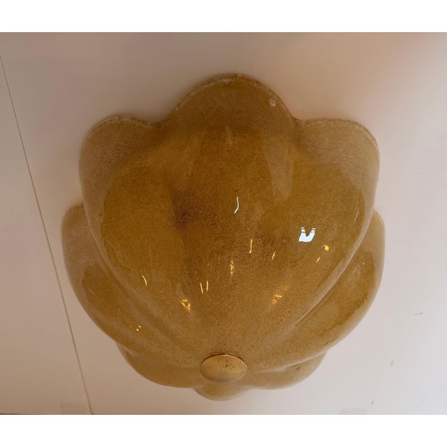 1980s Mid-Century Modern Golden Murano Glass Floral Flush Lamps - a Pair For Sale - Image 14 of 16
