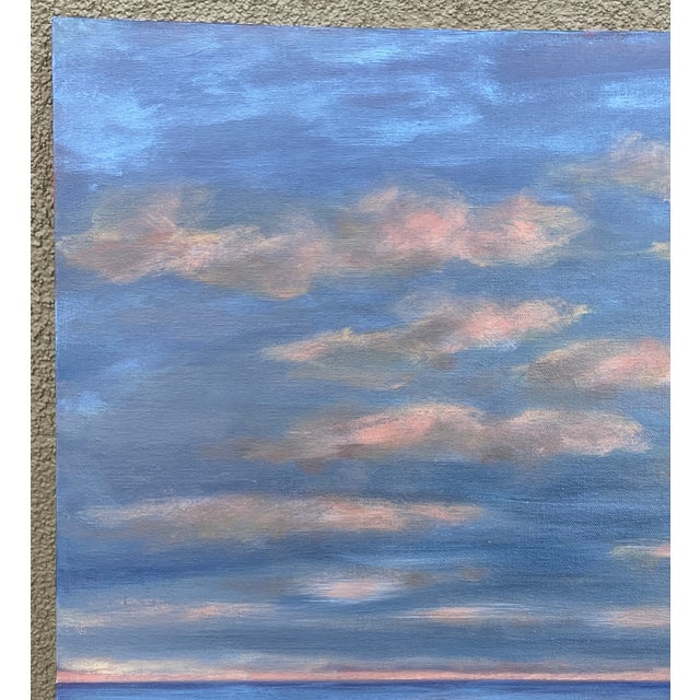 This is a wonderful and tranquil impressionistic seascape oil on canvas in beautiful blues. Originally painted in 2007 and...