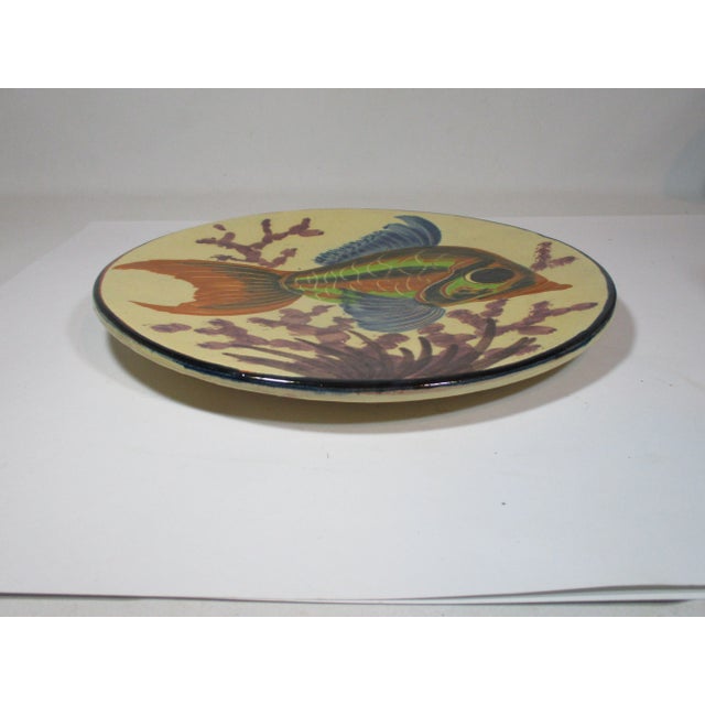 Vintage Large Hand-Painted Pottery Fish Plate For Sale - Image 4 of 9