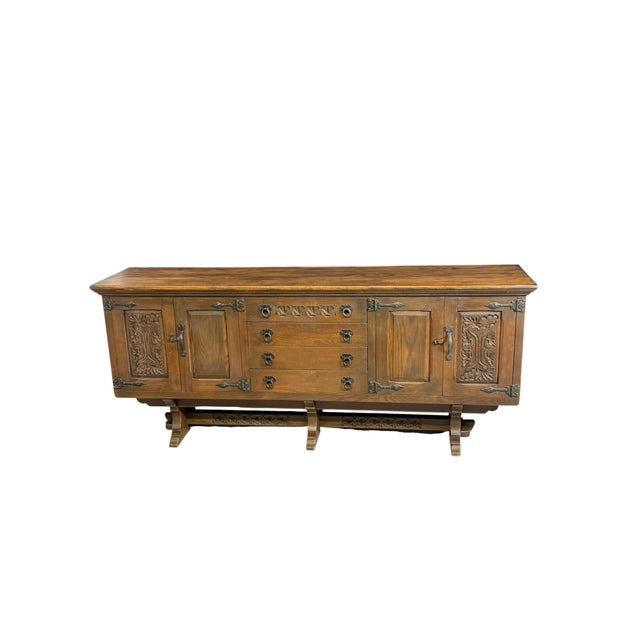 Vintage Rustic Brown Oak Credenza, 1950 For Sale - Image 4 of 11