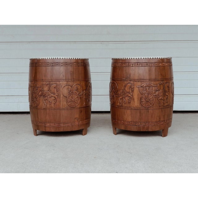 Brown Early 20th Century Carved Conga Drum Tables - a Pair For Sale - Image 8 of 8