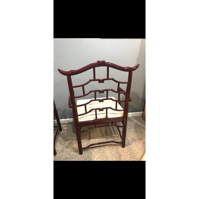 Vintage Century Furniture Chinoiserie Dining Chairs – Set of 6 (4 Side, 2 Armchairs) – Burgundy Lacquer For Sale - Image 10 of 12