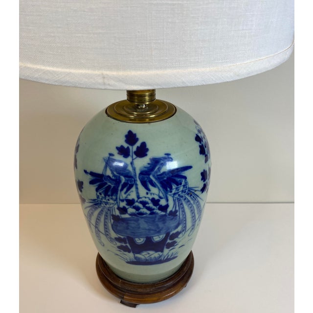 Late 19th Century Blue and White French Porcelain Table Lamp With White Shade For Sale - Image 14 of 14