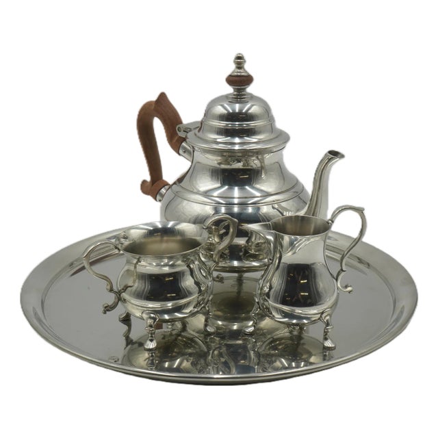 1980s Kirk Stieff Pewter Colonial Williamsburg Tea Service - Set of 4 For Sale