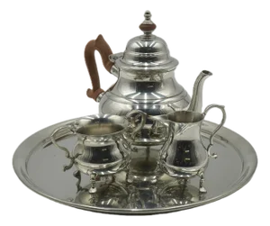 1980s Kirk Stieff Pewter Colonial Williamsburg Tea Service - Set of 4