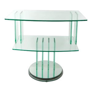 Mid Century Modern Italian Glass Shelves / Mirrored Base Swivel Bar Cart