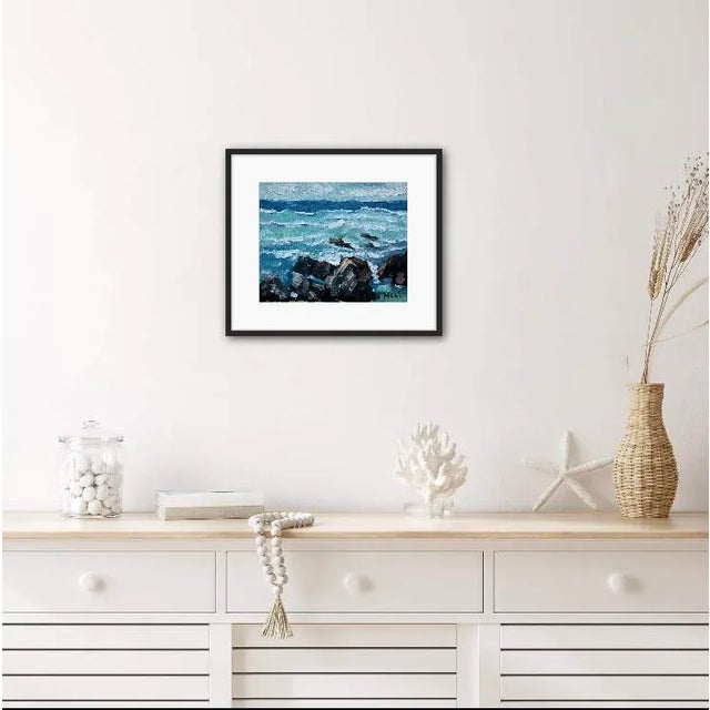 Blue Contemporary Modern Coastal Seascape Oil Painting For Sale - Image 8 of 12