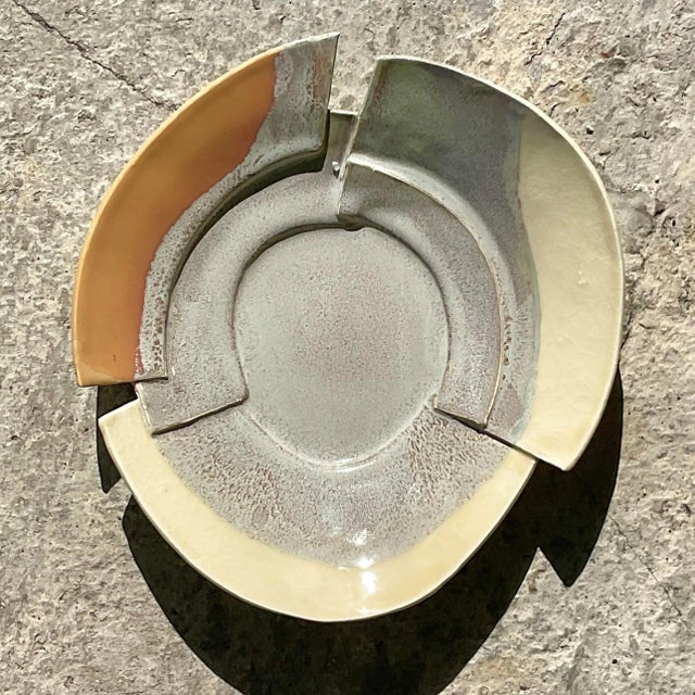 Vintage Modernist Sculptural Geometric Studio Pottery Plate For Sale - Image 4 of 15