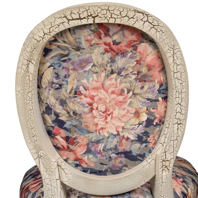 1980s French Style Shabby Chic Dining Chairs Floral Upholstery Distressed Crackle Finish - Set of 4 For Sale - Image 15 of 18