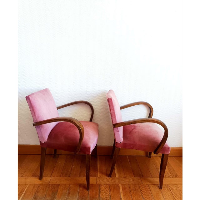 Art Deco Pink Velvet Moustache Armchairs, 1940s, Set of 2 For Sale - Image 4 of 11