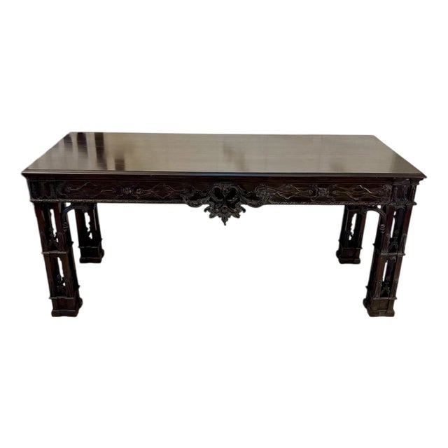 Large Antique Victorian Carved Mahogany Console Table, 1860 For Sale