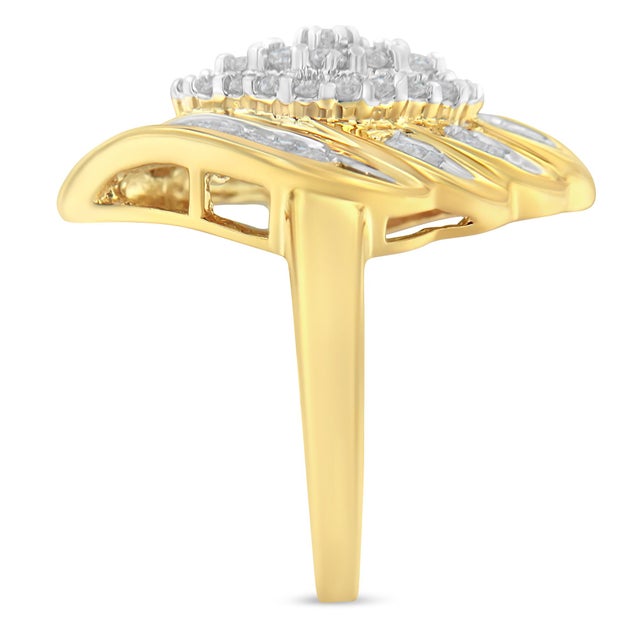 10K Yellow Gold Plated .925 Sterling Silver Diamond Cocktail Ring (3/4 Cttw, I-J Color, I2-I3 Clarity) - Size 6-1/4 For Sale - Image 4 of 6