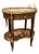Elegant Oval Accent Table With Inlaid Wood, Brass Gallery, Drawer & Lower Shelf For Sale