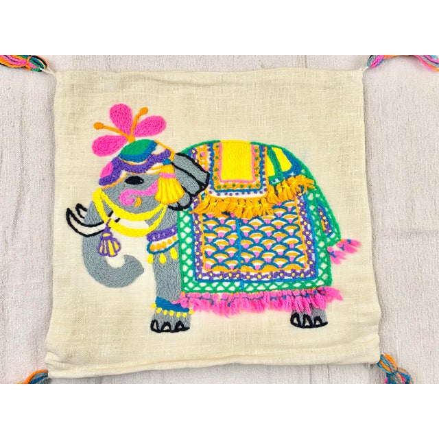 Mid 20th Century Vintage Handmade Crewel Embroidery Elephant Pillow Cover For Sale - Image 5 of 11