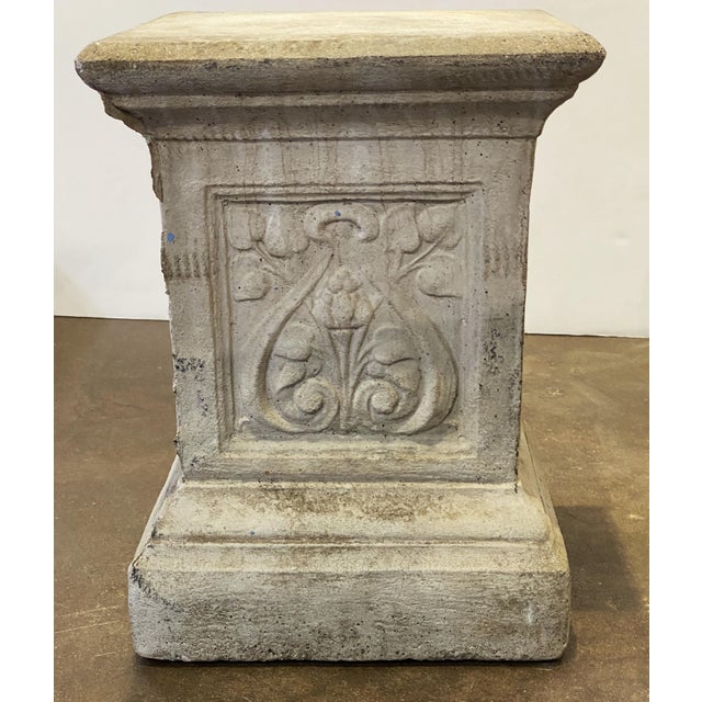 Gray English Garden Stone Pedestal or Plinth With Foliate Motif For Sale - Image 8 of 8
