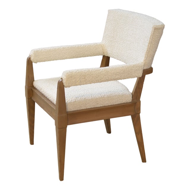 Vintage Art Deco Lounge Chair in Ash and Ecru Boucle Fabric by Pierre Gouffé, 1940s For Sale