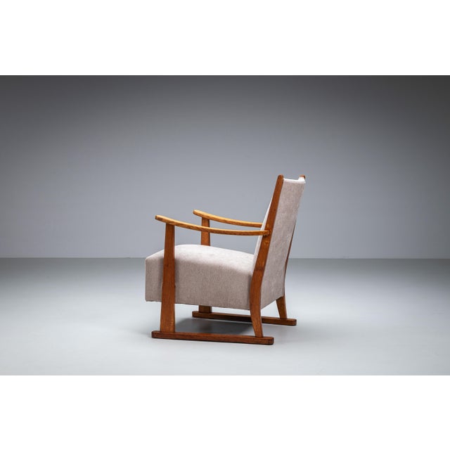 Oak Armchair with Curved Armrests, 1940s For Sale - Image 6 of 17