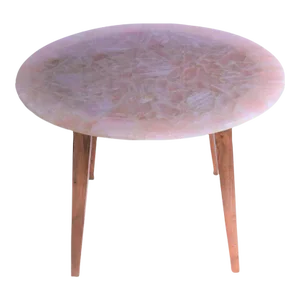 Modern Rose Quartz Round Dining Table With Acacia Wood Base