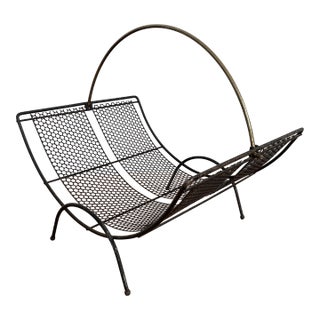 Mid 20th Century Modern Perforated Black Iron Magazine Rack For Sale