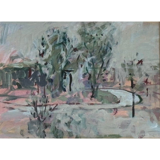 Abstract Original Abstract Expressionist Gouache Park Landscape Scene Painting For Sale - Image 3 of 11