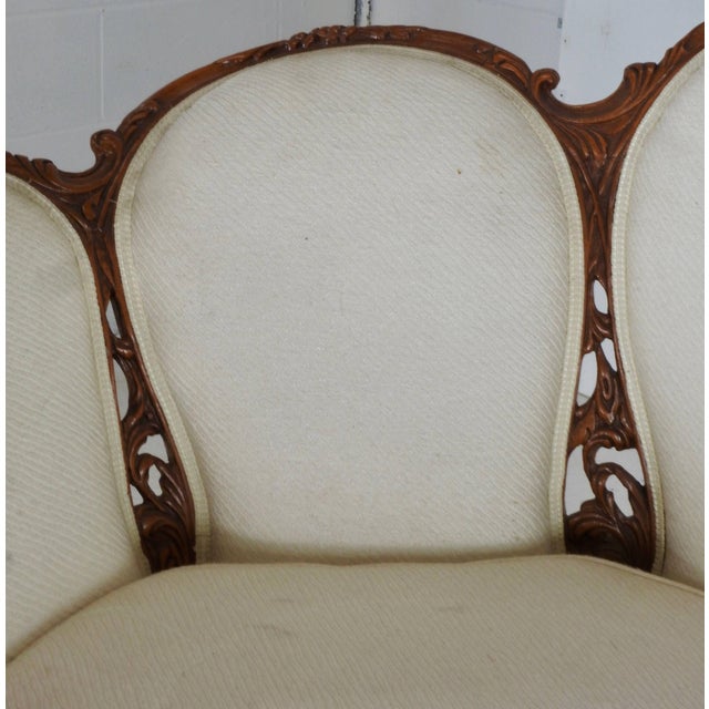 Cream Early 19th Century French Victorian Fabric With Wood Sofa For Sale - Image 8 of 11