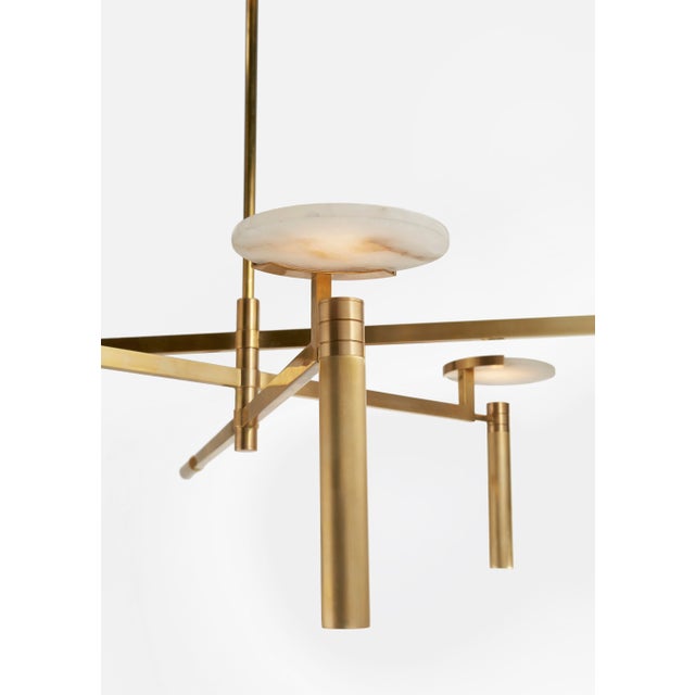2020s Kelly Wearstler for Visual Comfort Signature Melange Large Floating Disc Chandelier in Antique-Burnished Brass with Alabaster For Sale - Image 5 of 6