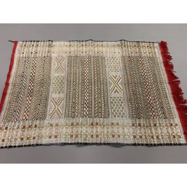 Vintage Moroccan Vegan Silk/Wool Berber Kilim Rug For Sale - Image 3 of 12