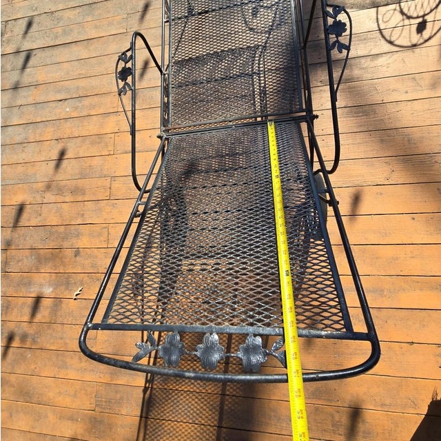 Ebony Late 20th Century Wrought Iron Chaise Lounge With Cushions on Wheels For Sale - Image 8 of 10