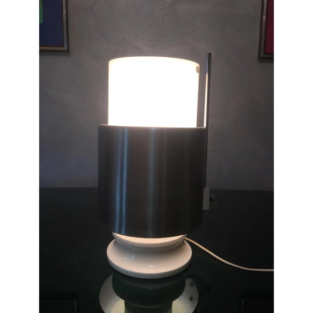 Metal Italian Opaline Glass and Aluminum Table Lamp, 1960s For Sale - Image 7 of 11