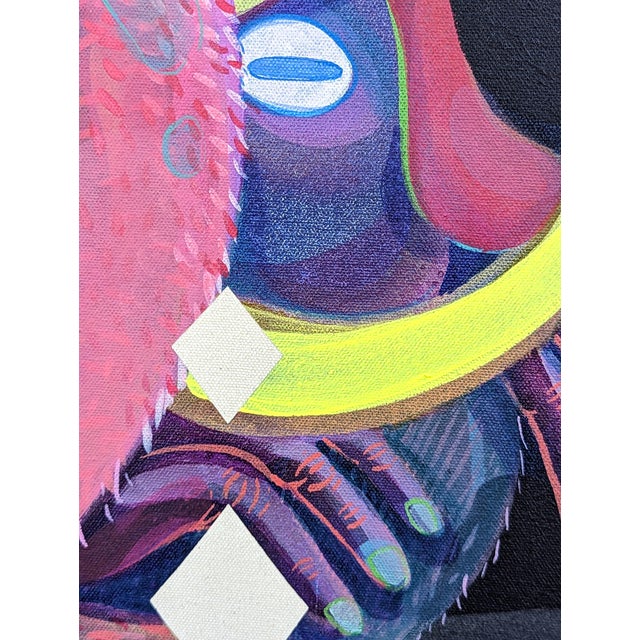 Contemporary pink and blue toned abstract painting by Chicago-based artist Cecilia Beaven. The work features a contorted...