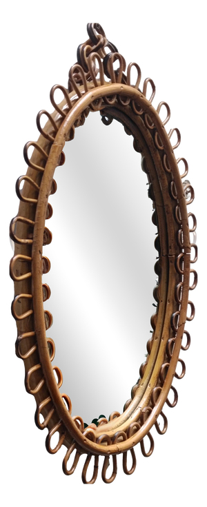 Oval Rattan Wall Mirror in the style of Olaf Von Bohr, Italy, 1960s
