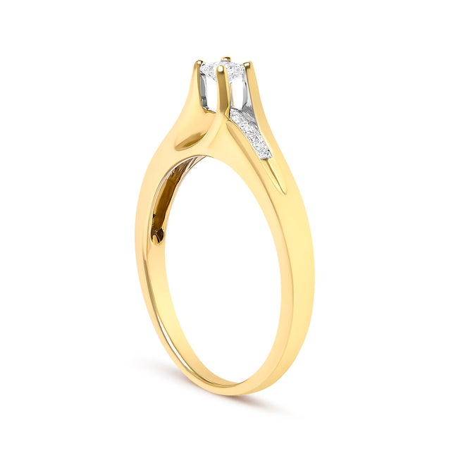 2020s 14K Yellow Gold 1/4 Cttw Princess Cut Diamond Engagement Ring, Size 7 For Sale - Image 5 of 6