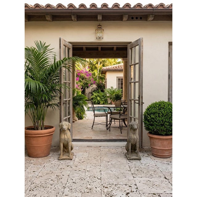 Pair of Vintage Weathered Cast Stone Seated Pointer Garden Statues For Sale - Image 12 of 12