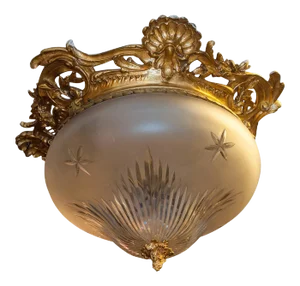 Early 20th Century Gilt Bronze Flush Mount with Etched Glass Dome