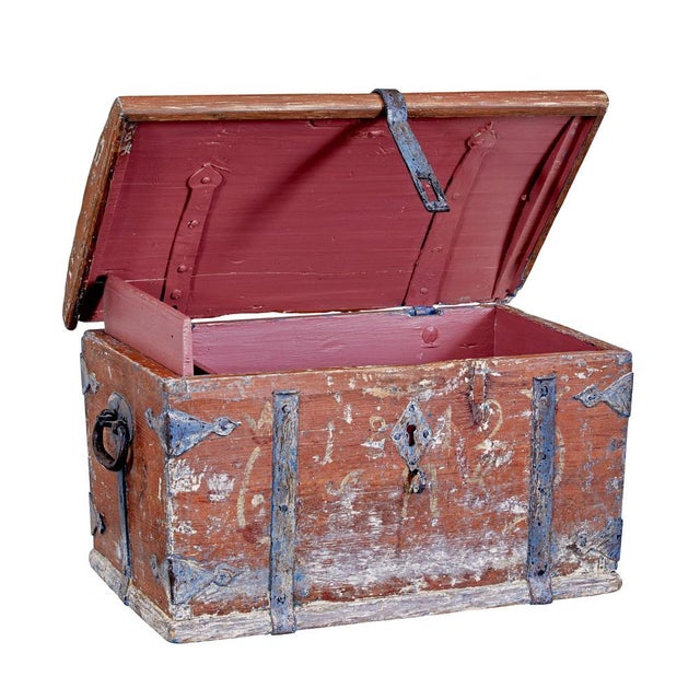 Mid 19th Century Small Mid 19th Century Swedish Painted Pine Box, 1842 For Sale - Image 5 of 9