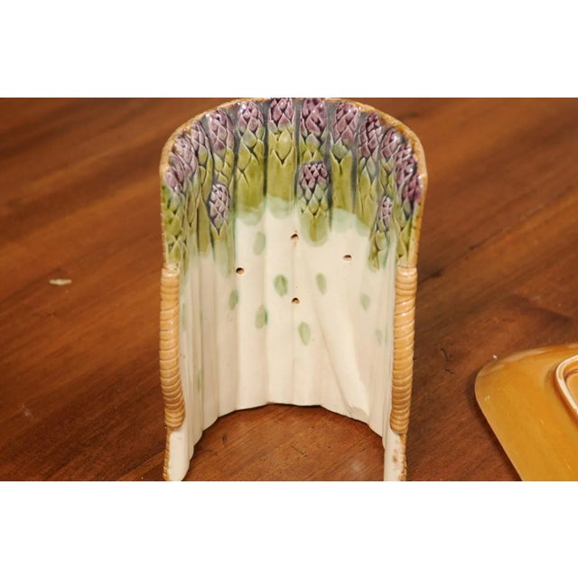 French 19th Century Majolica Asparagus Tray with Cradle and Wicker Motif For Sale - Image 4 of 13