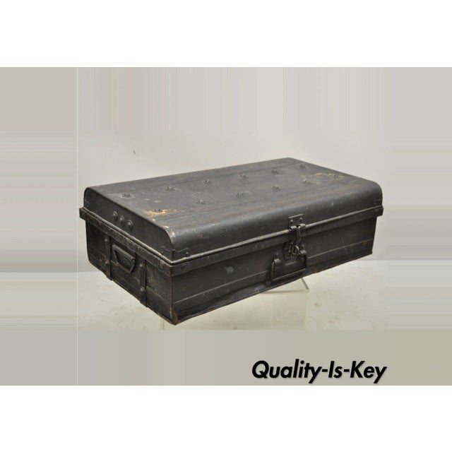 Antique Art Deco Steel Metal Military Weapons Black Storage Travel Trunk For Sale - Image 13 of 13