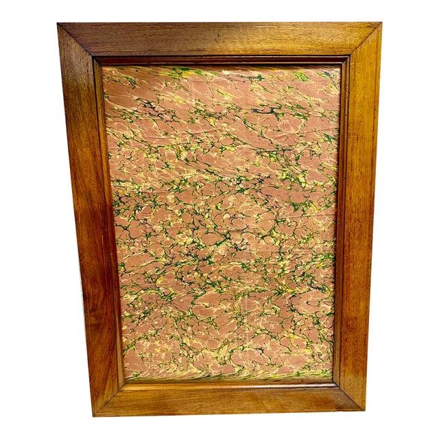 Antique French Walnut Display Frame With Venetian Style Marbled Paper For Sale