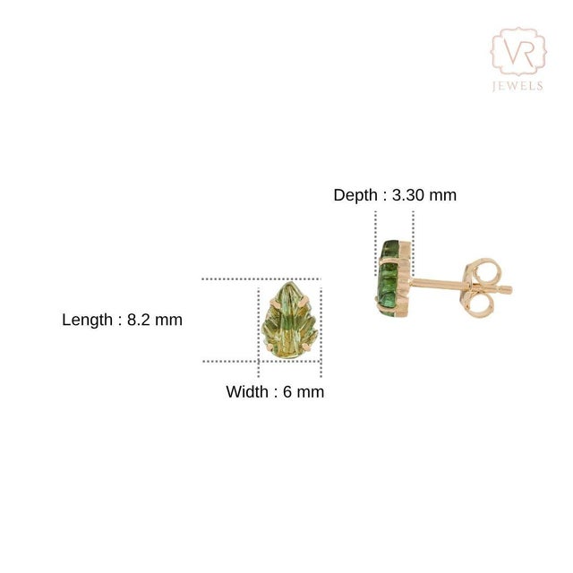 Modern 1.6ct Carved Green Tourmaline Leaf Stud Earrings in 14k Yellow Gold- 2 Pieces For Sale - Image 11 of 14