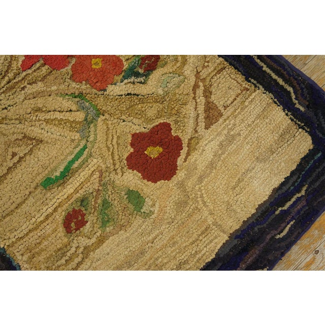 Late 19th Century 1890s Tan Camel Folk Art Rustic Antique American Hooked Rug 2'3" X 4'6" Hand Knotted Wool Carpet For Sale - Image 5 of 10