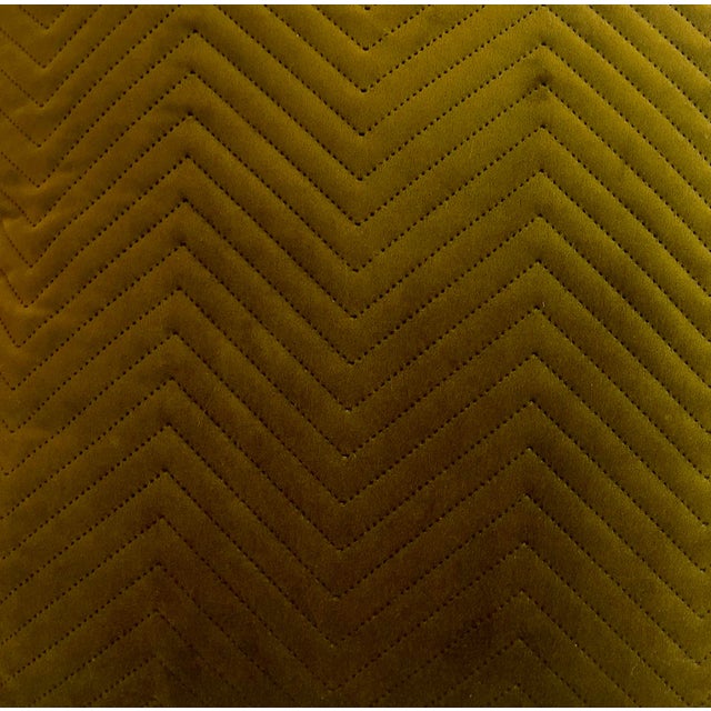 Art Deco Olive Velvet Chevron Stitched Decorative Pillow For Sale - Image 3 of 8