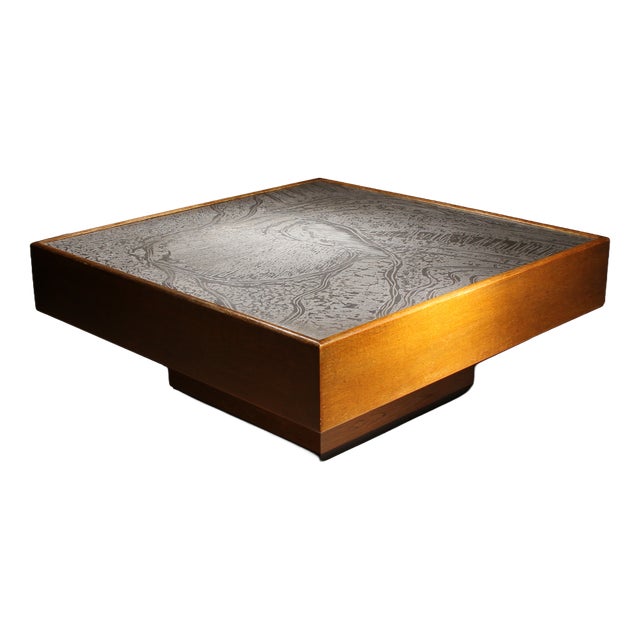 Oak & Etched Metal Coffee Table by Heinz Lilienthal, Germany, 1970s For Sale